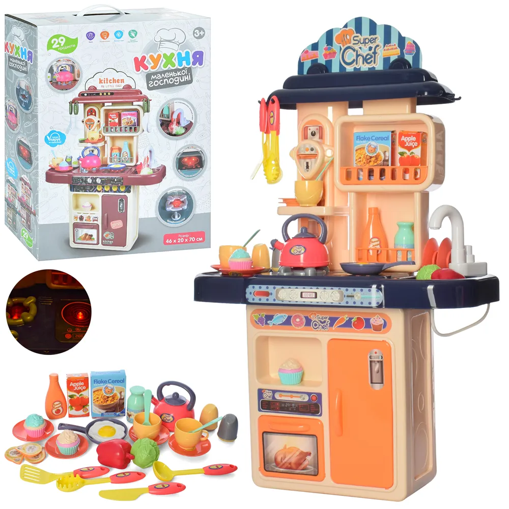 Детский игровой набор интерактивная кухня большая LIMO TOY 16854C плита, духовка, мойка, посуда, звук, свет, пар