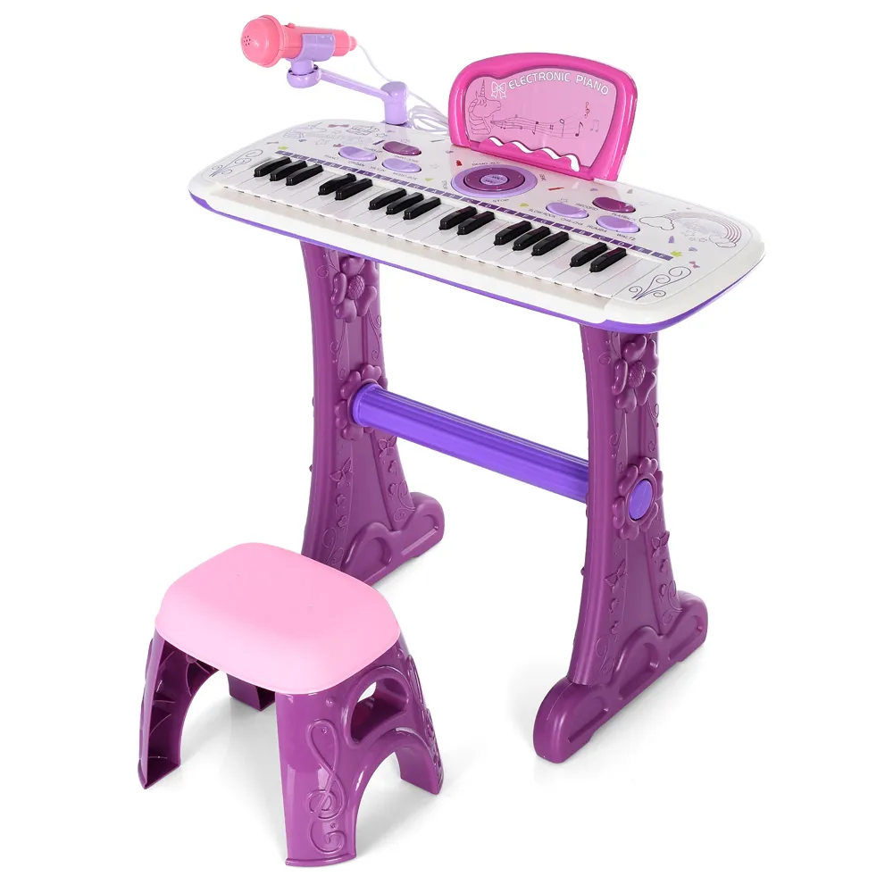 Детский музыкальный инструмент синтезатор на ножках со стульчиком и микрофоном 8808-9 розовый