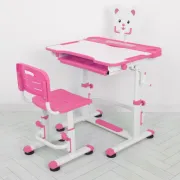 Дитяча пластикова регульована парта зі стільцем M 4818-8 з підставкою для книг / рожева