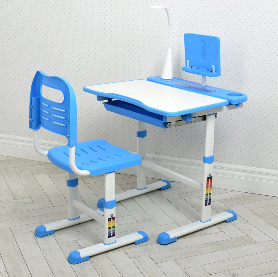Детская регулируемая парта со стульчиком M 4428-4  / лампа USB / цвет синий