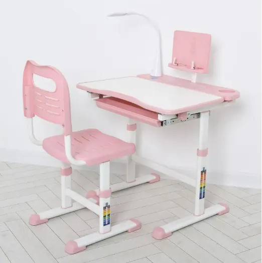 Детская регулируемая парта со стульчиком M 4428-8-2  / лампа USB / цвет светло розовый