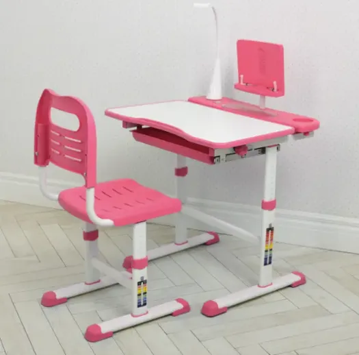 Дитяча регульована парта зі стільцем M 4428-8 / лампа USB / колір рожевий